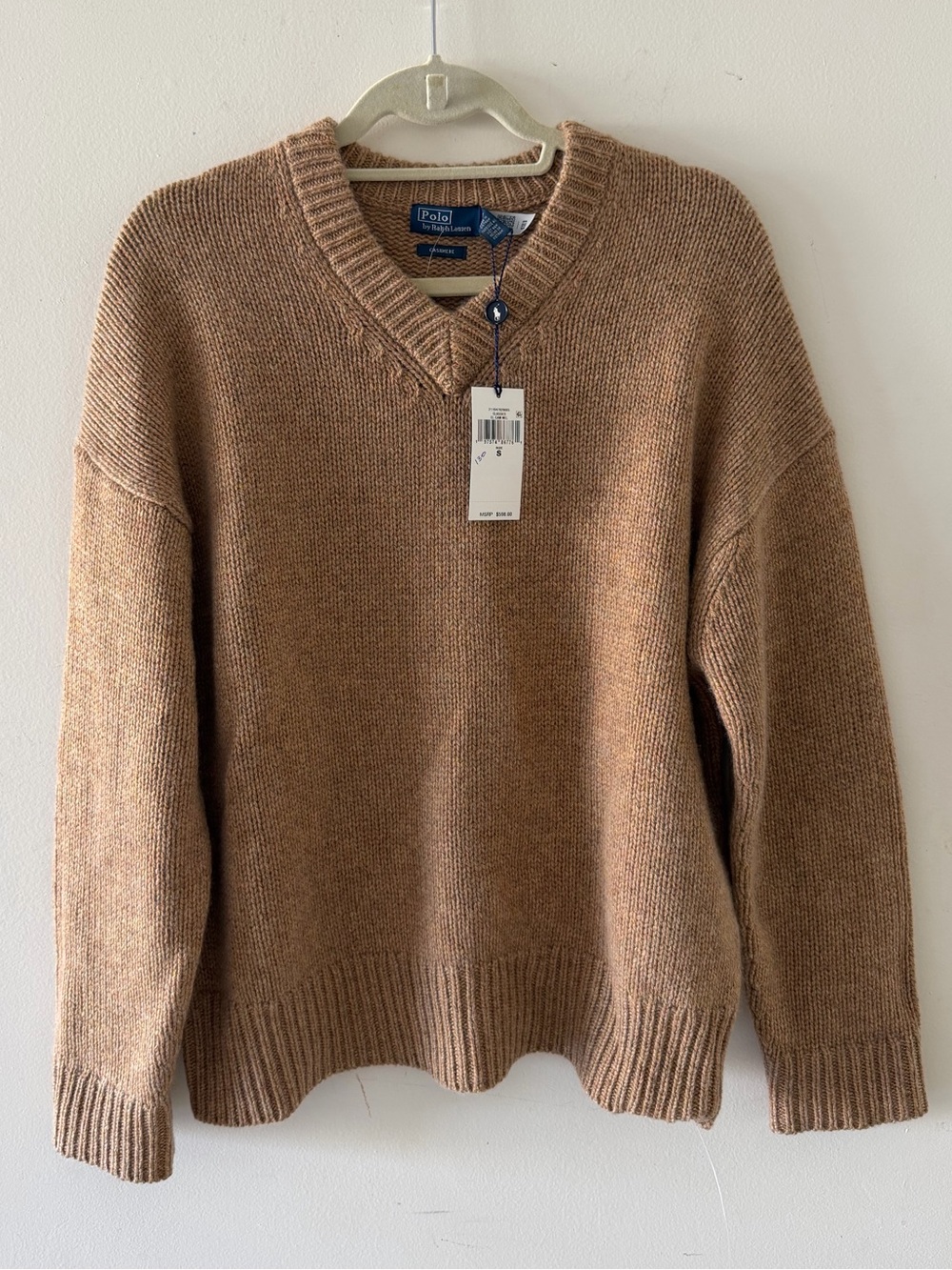 NWT Polo by Ralph Lauren Oversized Cashmere  V-Neck Sweater in Camel size S $598